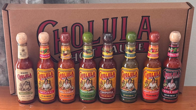 Various types of Cholula hot sauces