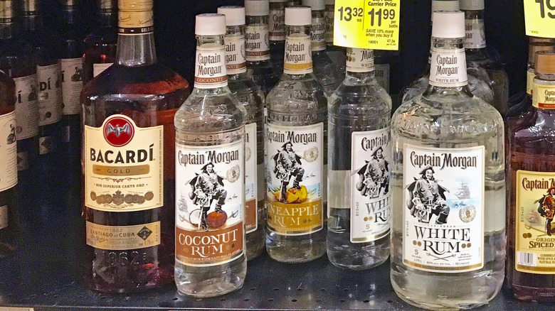Bottles of Captain Morgan coconut rum on store shelves