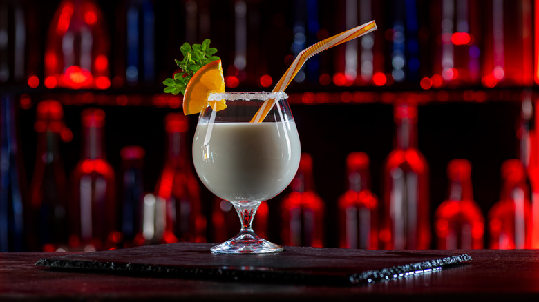 Piña colada in a glass in a fancy bar