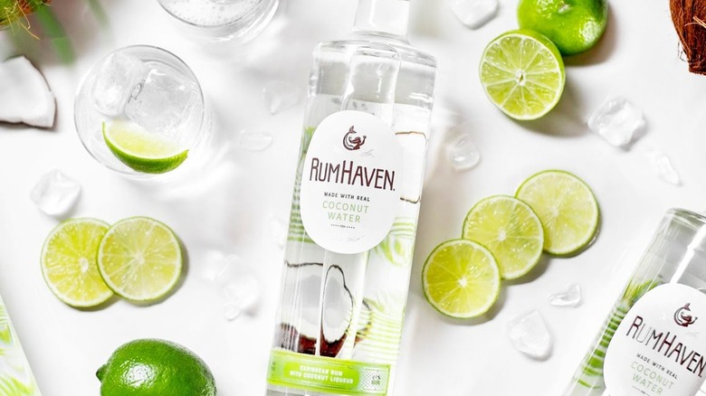 Bottles of RumHaven surrounded by lime slices