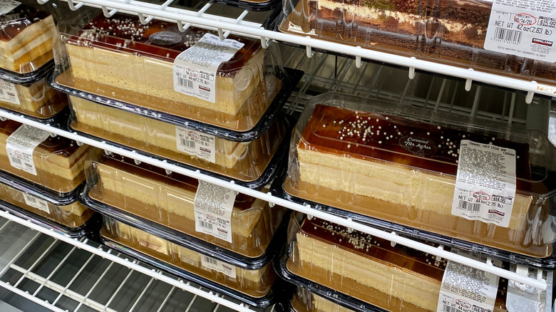Caramel tres leches bars on shelf