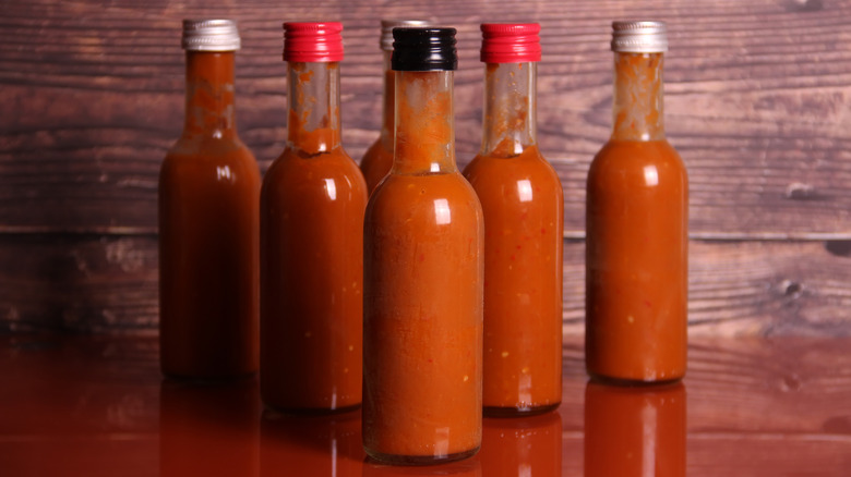 Bottles of hot sauce