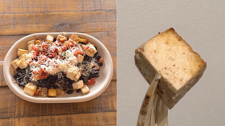 Moe's bowl with tofu and toppings