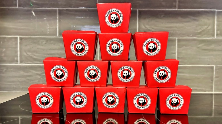 tower of panda express boxes