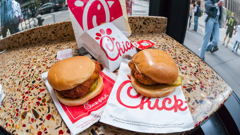 Chick-fil-A chicken sandwiches on table