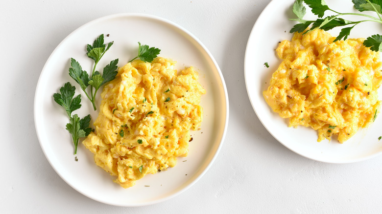 scrambled eggs on two plates