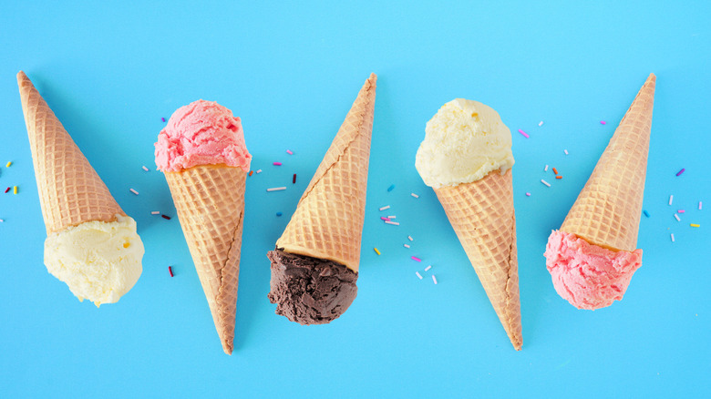 ice cream cones laid flat