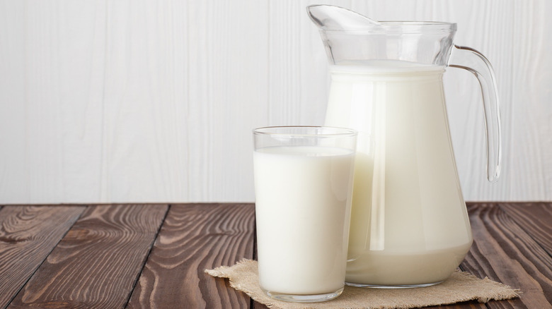 pitcher and glass of cream