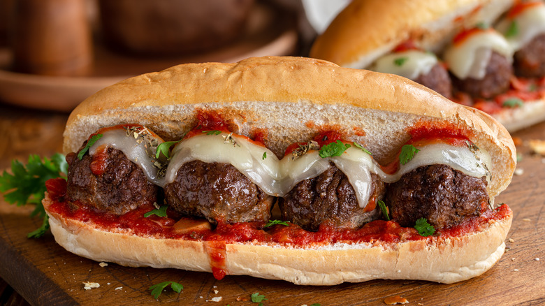 Meatball sandwich with red sauce