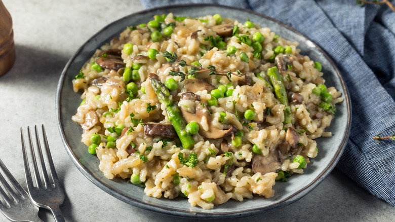 Mushroom, asparagus and pea risotto