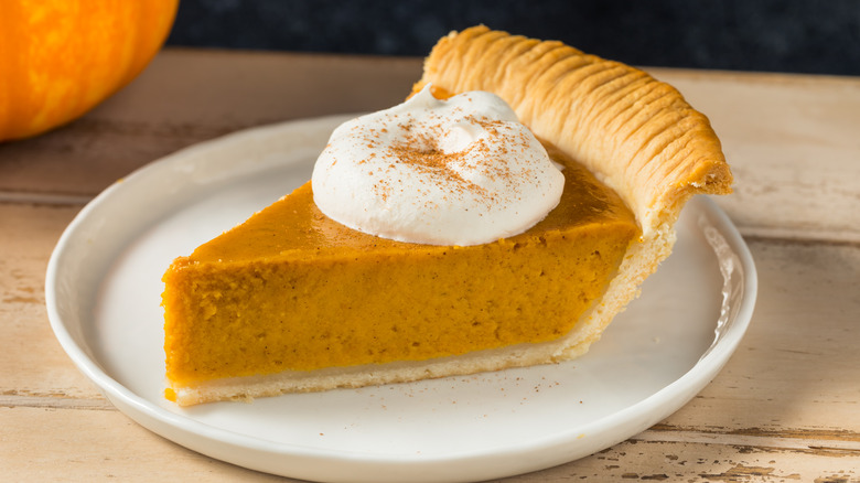 Slice of pumpkin pie.