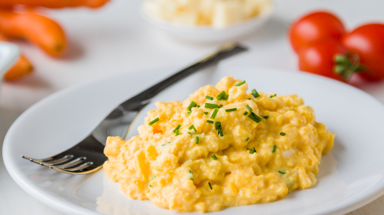 Soft scrambled eggs on plate