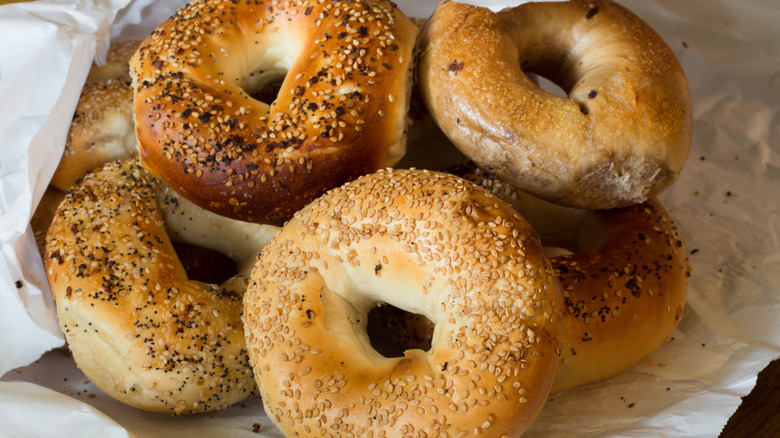 Fresh bagels in paper
