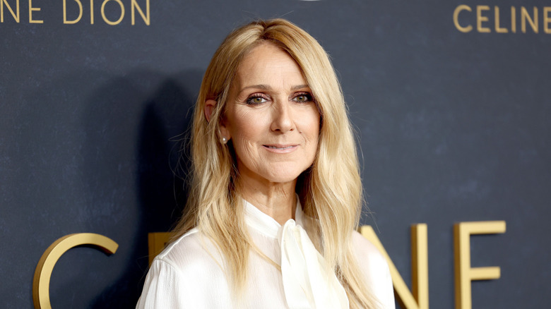 Celine Dion posing for cameras