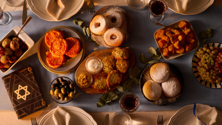 Dinner table set up for Hanukkah