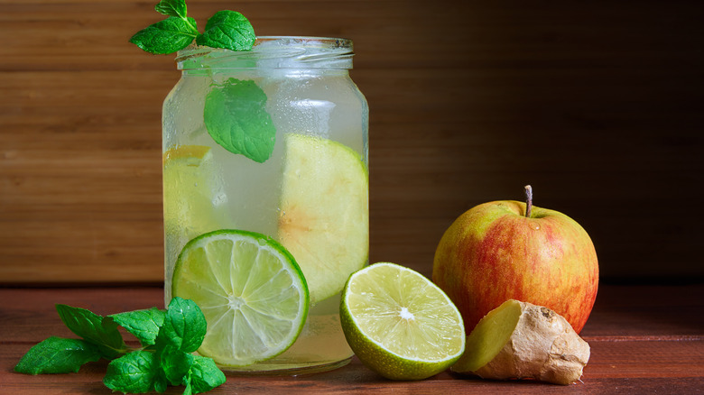 Switzel with apple lime ginger mint