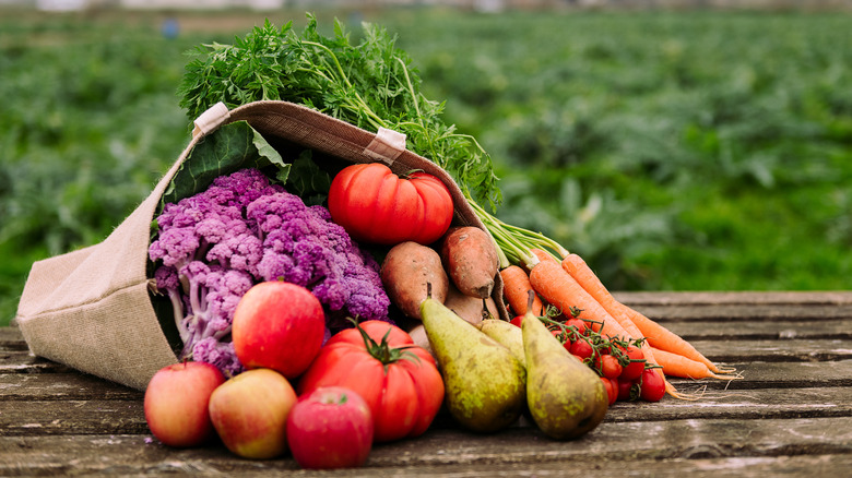 Bag of produce in a field 