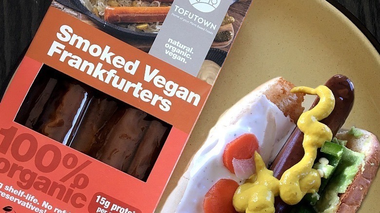 Tofutown hot dog and packaging