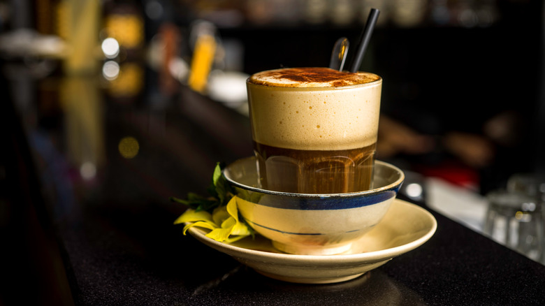 Vietnamese egg coffee on a bar