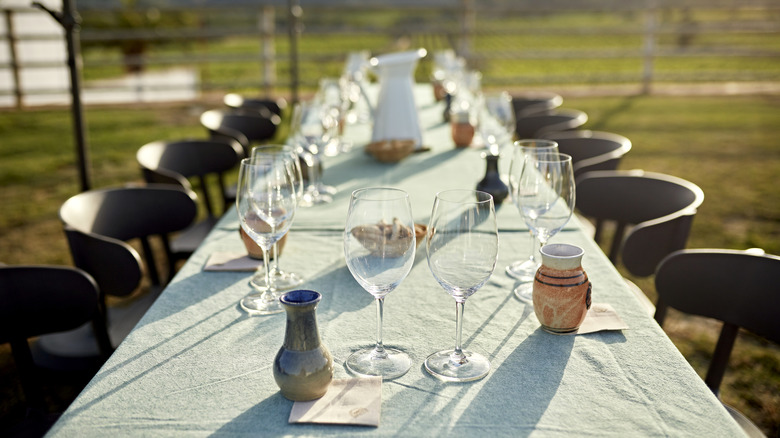 An outdoor wine tasting setup