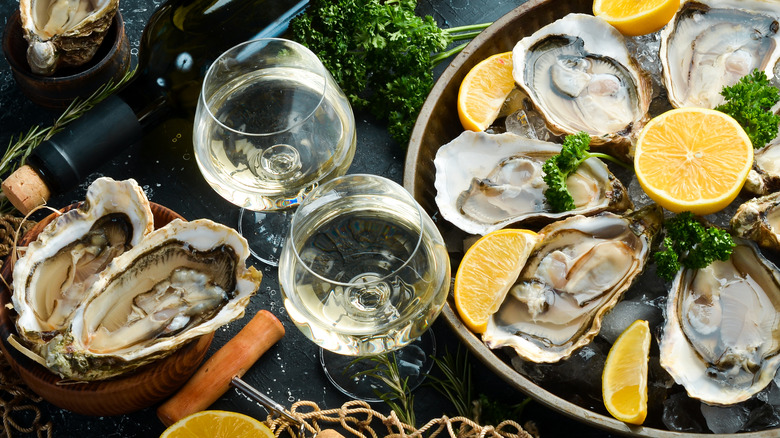 shucked oysters lemon white wine