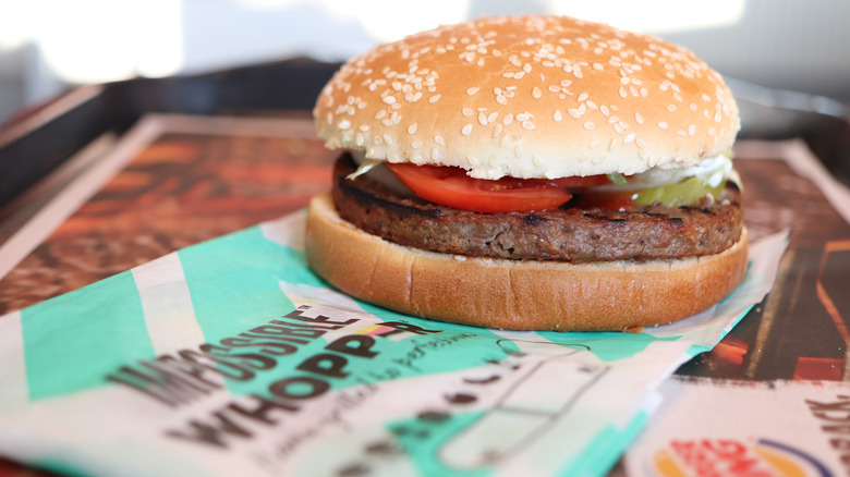 Impossible Whopper on serving tray