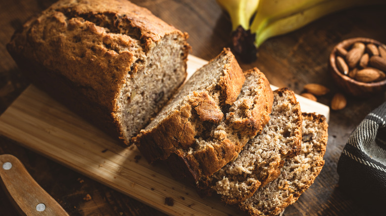 banana bread on cutting board