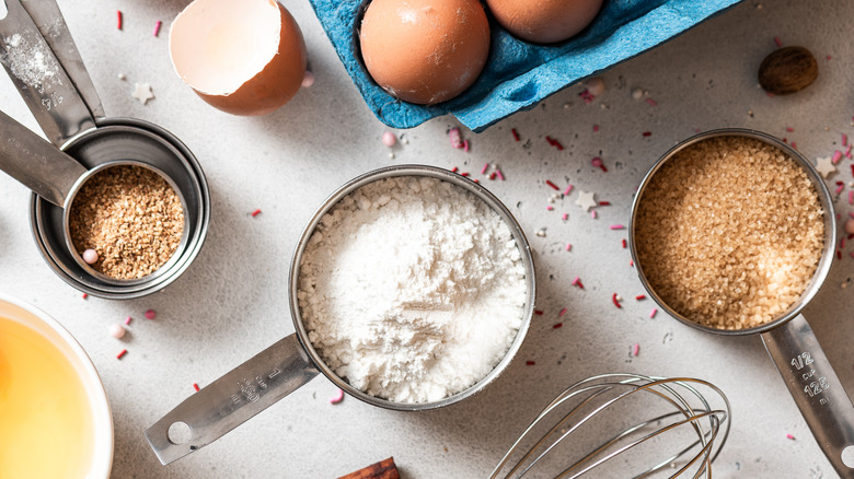 Baking ingredients in measuring cups