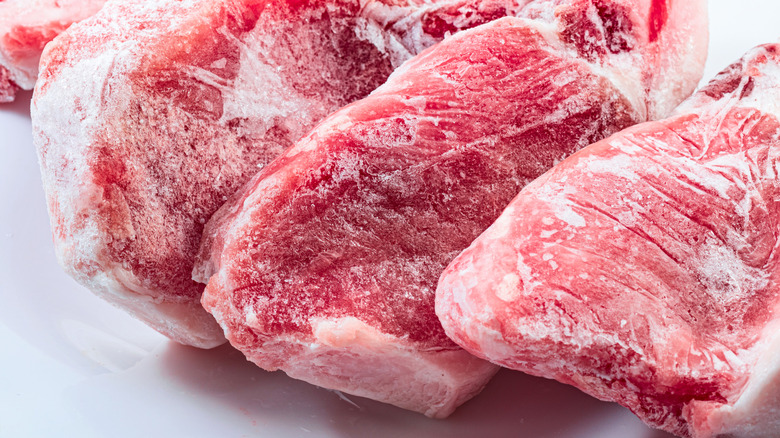 Large frozen pieces of meat