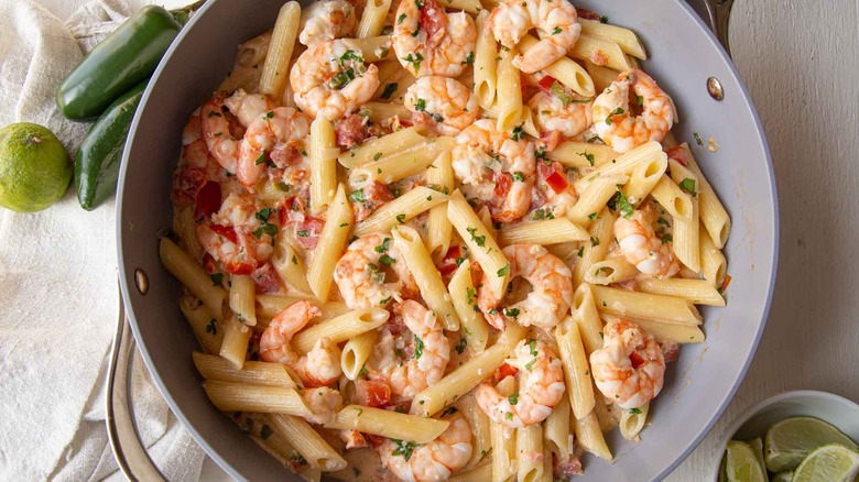 creamy pasta with shrimp and pico de gallo