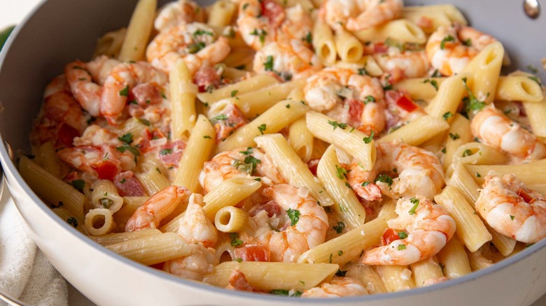 creamy shrimp pasta with pico de gallo