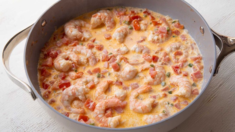 shrimp and vegetablese simmering with cream