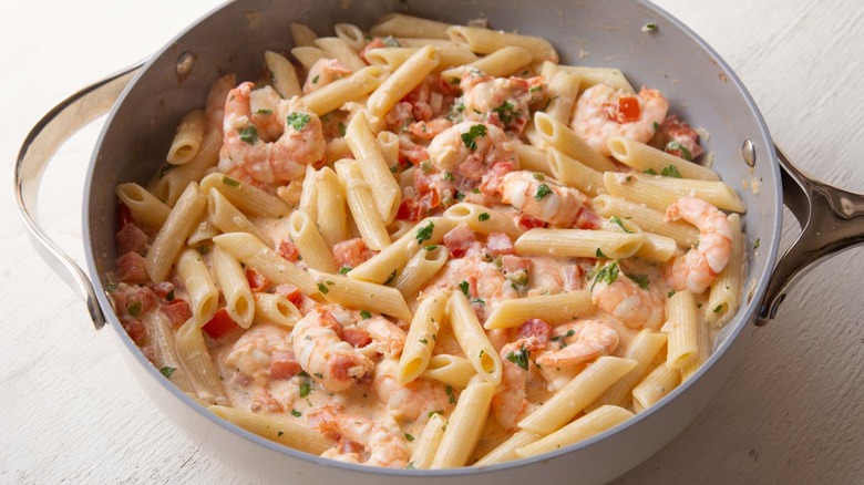 creamy pasta with shrimp and pico de gallo