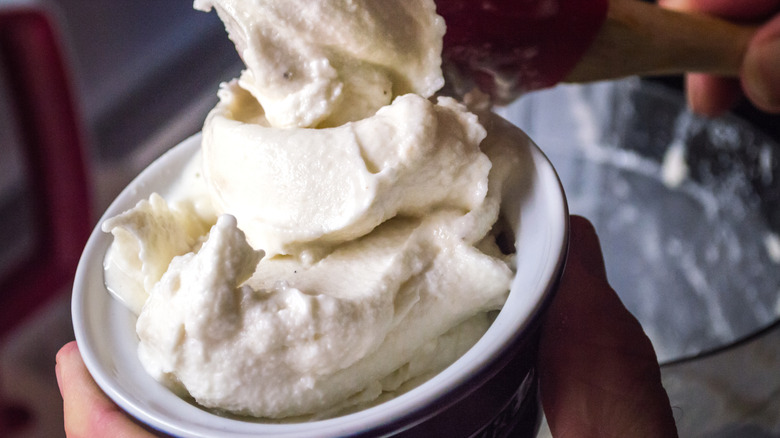 Close up of vanilla ice cream in a cup