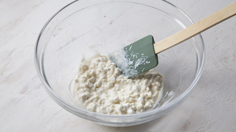 cottage cheese in a clear bowl