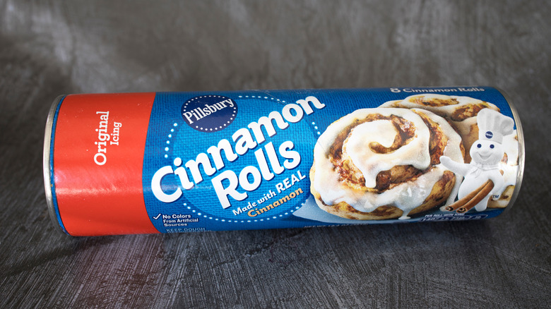 Container of Pillsbury cinnamon rolls.