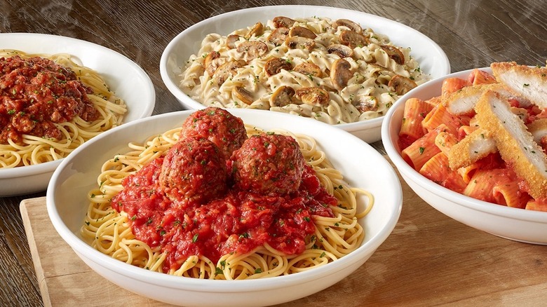 Overview of various pasta dishes at Olive Garden