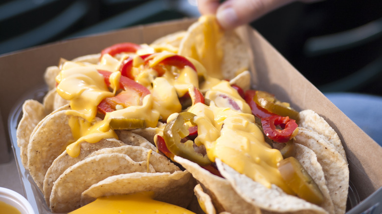 A bowl of stadium nachos