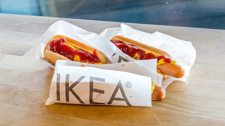 IKEA hot dogs in wrappers