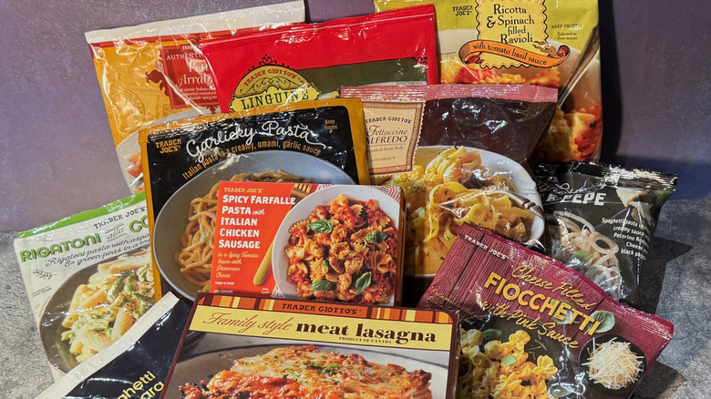 Stack of Trader Joe's frozen pastas