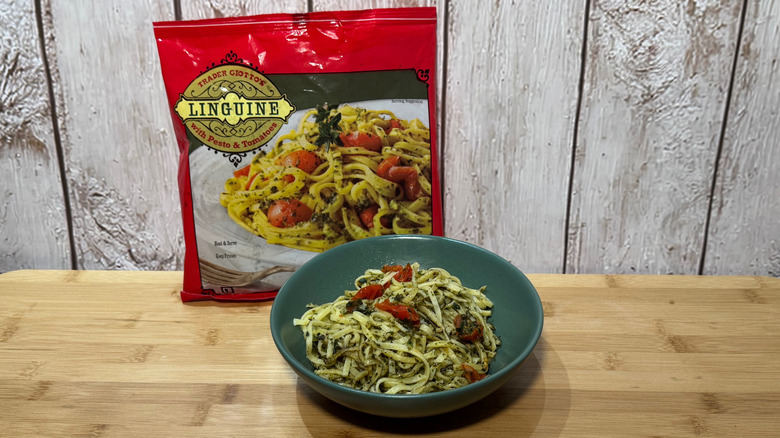 Trader Joe's linguine with pesto and tomatoes