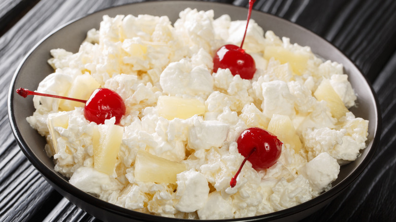Pineapple fluff dessert with cherries