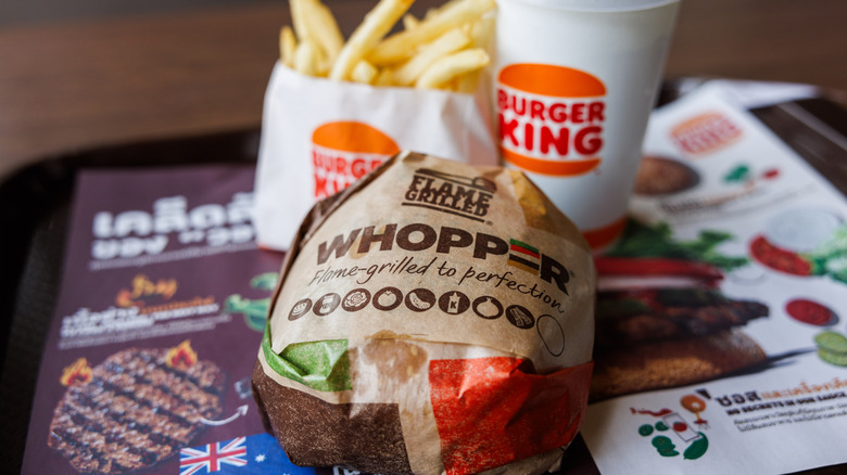 Burger King whopper with fries and drink