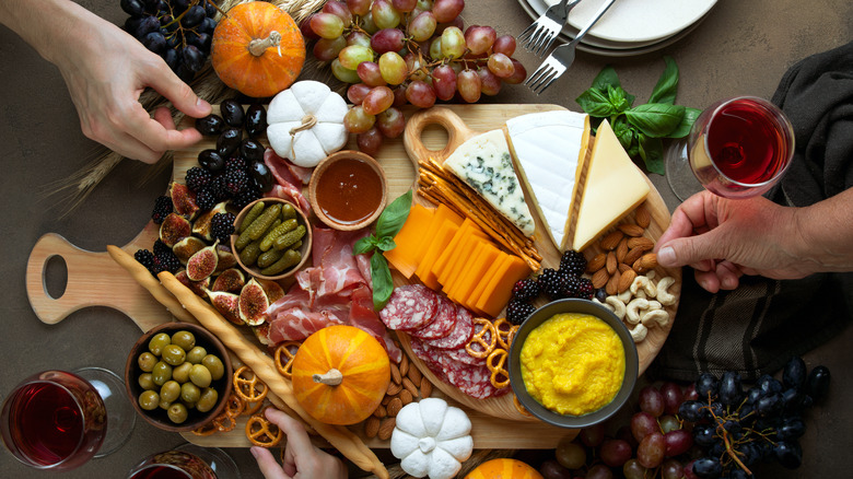 Autumn themed charcuterie spread