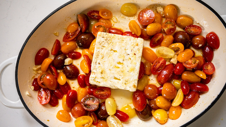 tomatoes and feta in dish 