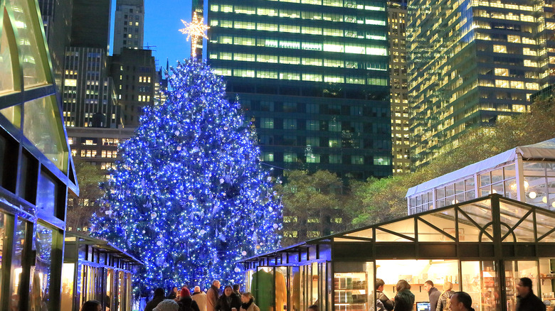 Winter Village lit holiday tree