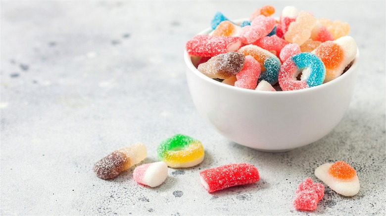 Bowl of chewy sour candies 