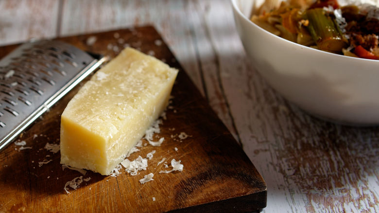 Parmesan rind on cutting board