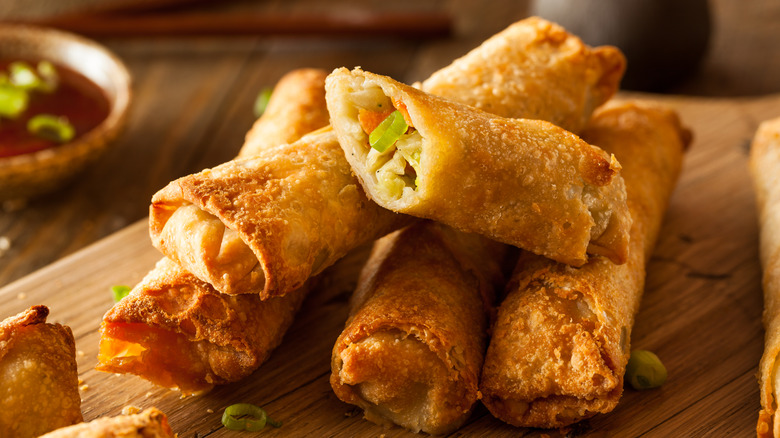 plate of fried pork egg rolls 