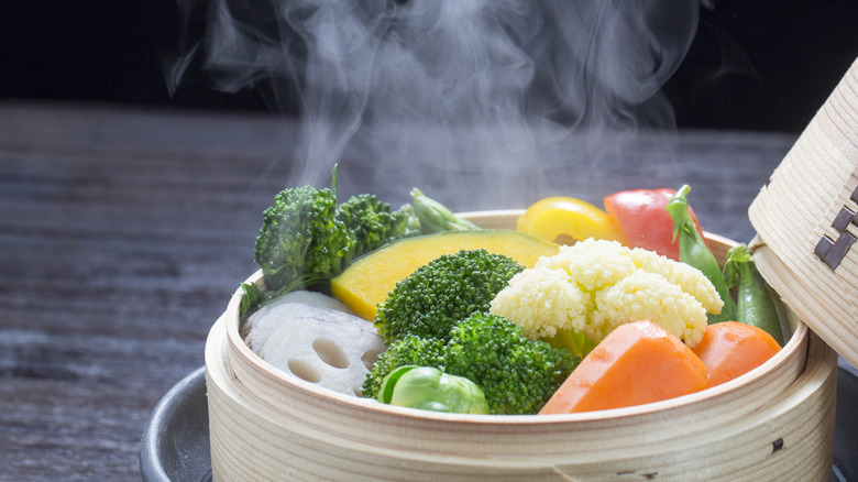 Vegetables steaming in basket